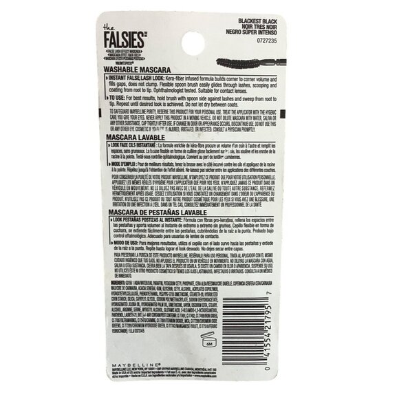 Maybelline The Falsies Washable Mascara Blackest Black 280 0.25 Fl Oz Volumizing - Picture 2 of 3